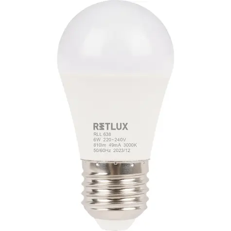 Retlux RLL 638 G45 E27 mini Globe 6W / 810 lm / 3000K - teplá biela / D 