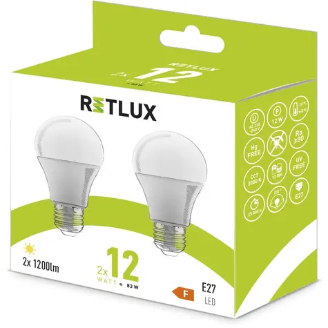 Retlux REL 31 LED A60 2x12W E27 / 1200 lm / 3000K - teplá biela / 2ks