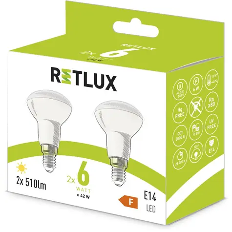 Retlux REL 38 LED R50 2x6W E14/510 lm/3000K - teplá biela / 2ks