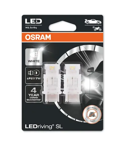 OSRAM LEDriving SL 12V P27/7W W2, 5x16q biela / 145lm / 6000K / 4000h / noDIM / A + / sklo mliečne / 2ks