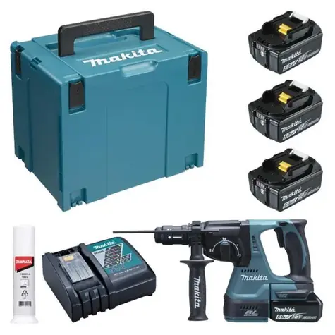 Makita DHR243RT3J / Aku kombinované kladivo / 18V / 950 ot-min / 4700 príklepov-min / 2.0J / 3x 5.0 Ah