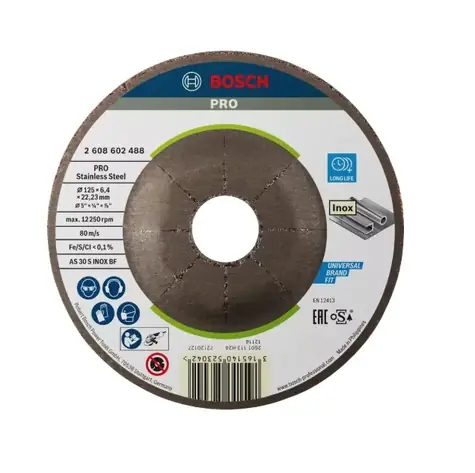 BOSCH 2608602488 / Brúsny kotúč na nerezovú oceľ / 125x22.23 mm