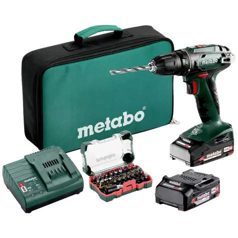 Metabo 602207930 / Aku set / vŕtací skrutkovač s batériami a príslušenstvom / 18V / 48Nm / 2x Aku
