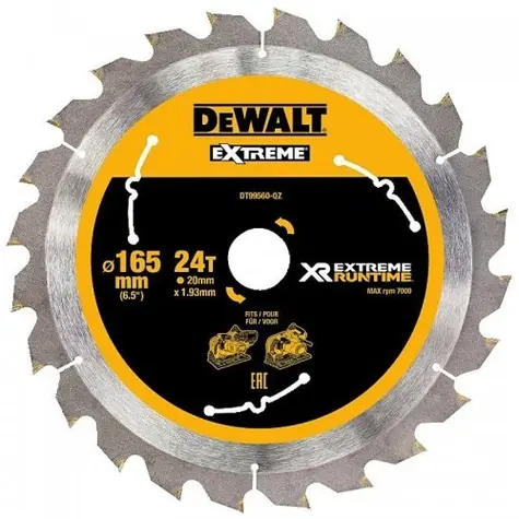 DeWalt DT99560 / Pílový kotúč pre ponorné aku píly / Priemer 165x20 mm / Šírka rezu 1.76 mm / Počet zubov 24