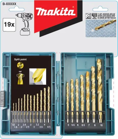 Makita B-67795 / Sada vrtákov HSS-Tin / Priemer 1.5-10 mm / 19 ks