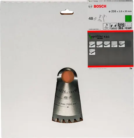 BOSCH Optiline Wood 2608640641 / Pílový kotúč na drevo pre pokosové píly / 216x30 mm / Šírka rezu 2.8 mm / 48 zubov