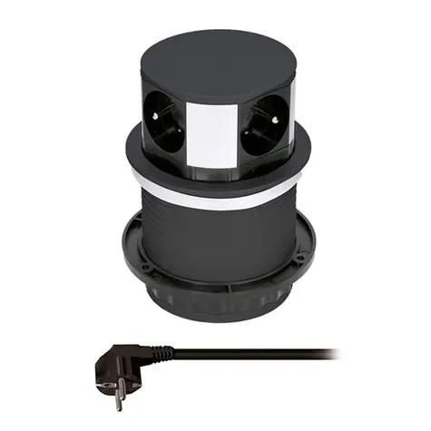 Solight predlžovací prívod 4 zásuvky 1.5m čierna / výsuvný blok zásuviek / kruhový tvar