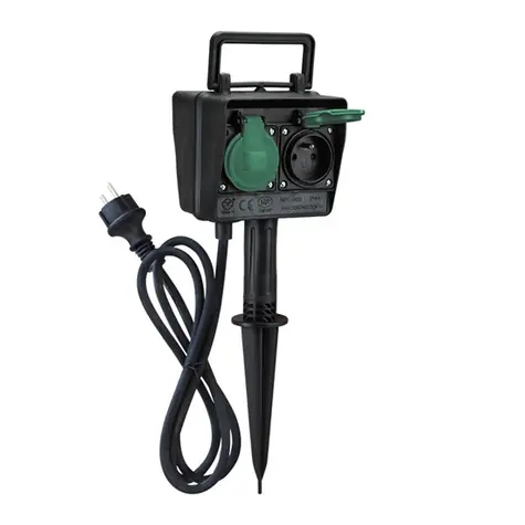 Solight záhradný stĺpik IP44 2 zásuvky + časový spínač / gumový kábel 1.5m