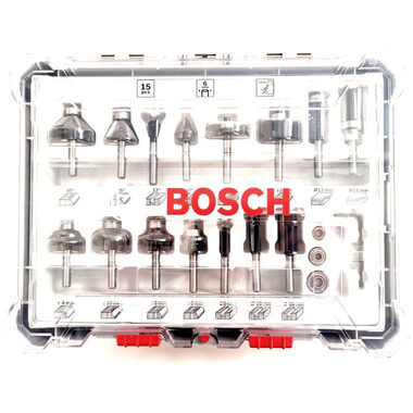 BOSCH 2607017471 / Zmiešaná sada tvarových fréz s vretenom 6 mm / 15 ks
