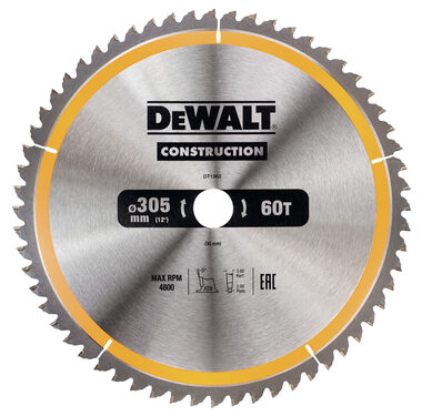DeWalt DT1960 / Pílový kotúč pre kotúčové píly / Priemer 305x30 mm / Šírka rezu 2.0 mm / Počet zubov 60