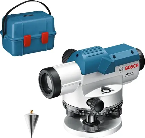 BOSCH GOL 32 D / Optický nivelačný prístroj / Dosah 120m / Zväčšenie: 32x / Presnosť: 1 mm / kufor / príslušenstvo