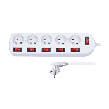 Solight PP144 predlžovací prívod 5 zásuviek 3m biela / 6x vypínač