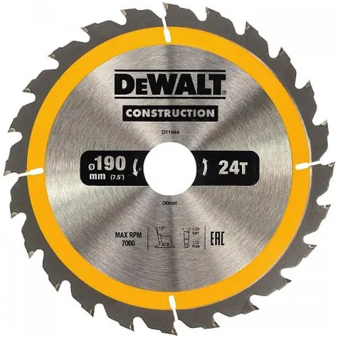 DeWalt DT1944 / Pílový kotúč pre píly / Priemer 190x30 mm / Šírka rezu 1.8 mm / Počet zubov 24