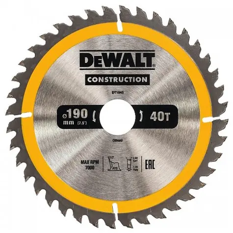 DeWalt DT1945 / Pílový kotúč pre píly / Priemer 190x30 mm / Šírka rezu 2.6 mm / Počet zubov 40