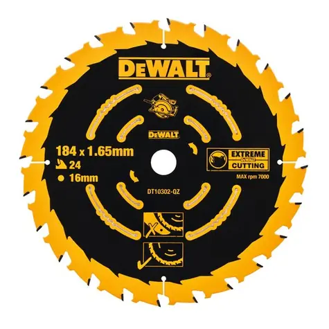 DeWalt DT10302 / Pílový kotúč pre kotúčové píly / Priemer 184x16 mm / Šírka rezu 1.65 mm / Počet zubov 24