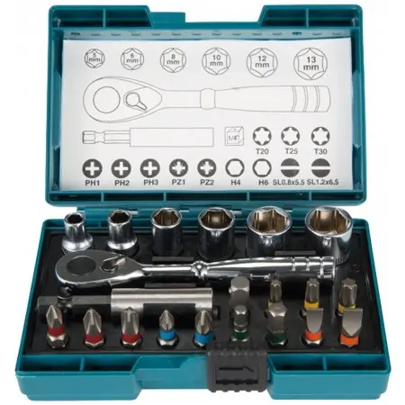Makita B-54081 sada bitov a nástrčkových kľúčov s račňou 1/4"