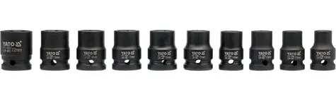 YATO YT-1025 / Sada nástavcov 1/2" rázové šesťhranné 10 ks / 10-22 mm / CrMo