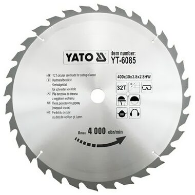 YATO YT-6085 / Pílový kotúč na drevo / Priemer 400x30 mm / Šírka rezu 3.8 mm / Počet zubov 32