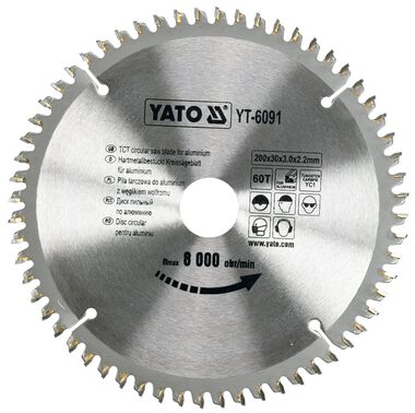 YATO YT-6091 / Pílový kotúč na hliník / Priemer 200x30 mm / Šírka rezu 3 mm / Počet zubov 60 / dopredaj