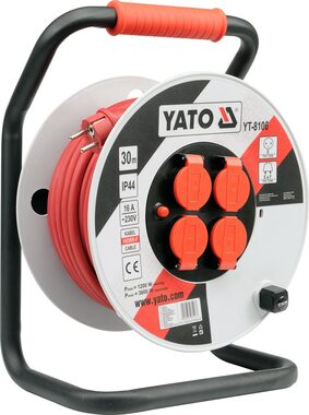 YATO YT-8106 / Predlžovač bubnový 30 m / plast / Max. príkon 16 A / Počet zásuviek 4 / Zásuvka E|F / IP44