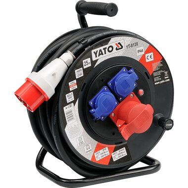 YATO YT-8120 / Predlžovací kábel trojfázový na bubne 25 m / Max. 16 A / Počet zásuviek 3 / IP44