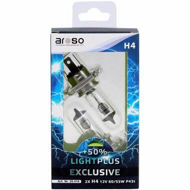 Aroso Autožiarovky Light Plus H4 12V 60/55W P43t sada 2ks - svietivosť plus 50%