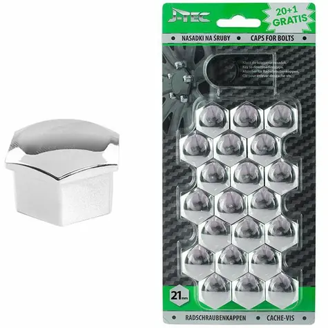 AMiO Krytky ochranné strieborná / čiapočky plastové na skrutky / matice kolies 21mm - chrómové / sada 21ks