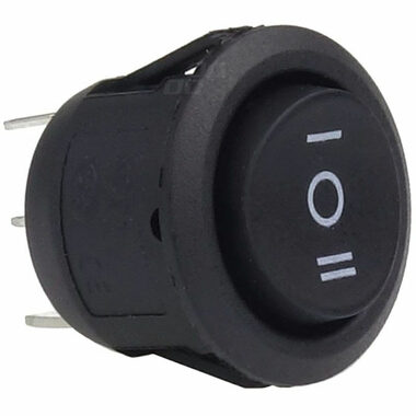 AMiO Vypínač / spínač okrúhly s nulou uprostred 12V/230V 6A BU03 20mm - pre 2 nezávislé obvody