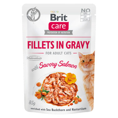 Brit Care Cat Fillets in Gravy with Savory Salmon 85 g / Kapsičky pre mačky
