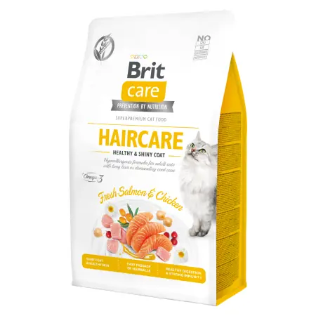 Brit Care Cat Grain-Free Haircare Healthy &amp; Shiny Coat 400 g / Kompletné krmivo pre dospelé mačky s náročnou starostlivosťou o srsť
