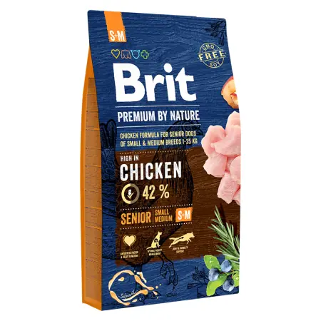 Brit Premium by Nature Senior S+M 8 kg / Kompletné krmivo pre psov / pre staršie psy (nad 7 rokov) / 1-25kg