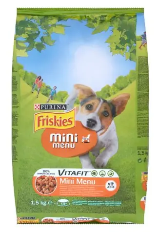Purina Friskies mini menu - kura a obilie / granule pre dospelých malých psov / 1.5 kg