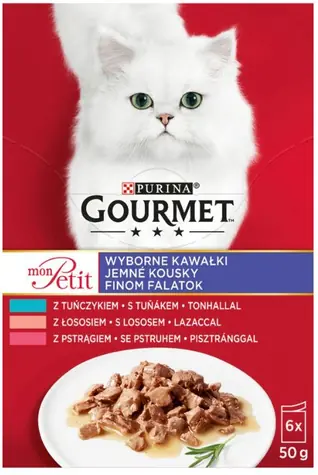Purina GOURMET Mon Petit Multipack Tuniak s lososom a pstruhom v omáčke 6x 50 g / Kapsičky pre mačky