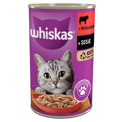 Whiskas Adult Hovädzie mäso v šťave 400 g / konzerva pre dospelé mačky