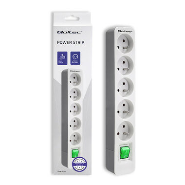 Qoltec 50290 Viacnásobná zásuvka 5 zásuviek 1.8m šedá / 230V 50Hz