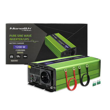 Qoltec 51941 Monolitový menič napätia a nabíjačka batérií / 600W / 1200W / Vstup 12V / 1 x 230V / 1x USB