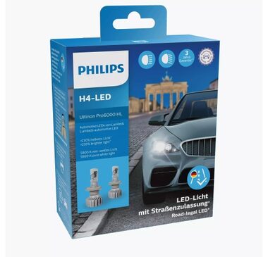 Philips LED H4 Ultinon Pro6000 HL 12 V 18W 2 ks / Autožiarovka LED / pätica P43t