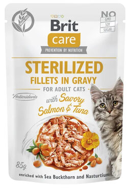 Brit Care Cat Sterylized Salomon&amp;Tuna Pouch - tuniak s lososom 85g / Kapsičky pre kastrované mačky