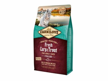 CARNILOVE Cat Fresh Carp &amp; Trout Sterilized 2kg / Kompletné krmivo pre staršie aj kastrované mačky / posilňuje imunitu 