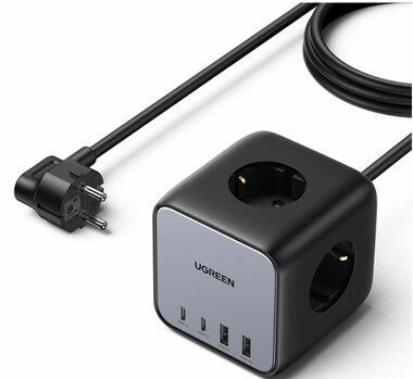 Ugreen DigiNest Cube 1.8m čierna / 3x 230V / 2x USB-A / 2x USB-C 65W 