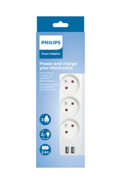 Philips SPN3032WA/60 biela / Predlžovací kábel / 3 zásuvky / 2 USB-A / 2m