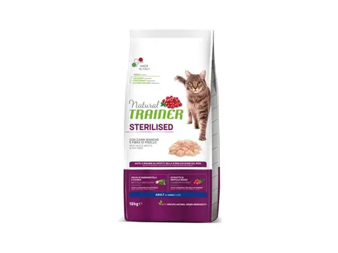 Trainer Natural Cat Sterilised hydinové mäso 10kg / Granule pre mačky / pre dospelé kastrované mačky