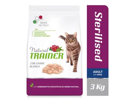 Trainer Natural Cat Sterilised hydinové mäso 3kg / Granule pre mačky / pre dospelé kastrované mačky