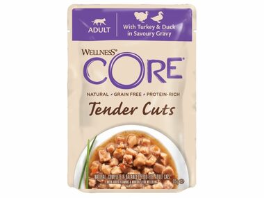 Wellness Core Cat Tender morka a kačica v omáčke Kapsička 85g