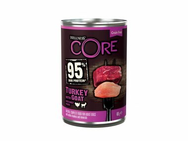 Wellness Core Dog 95% Proteín Adult morka+koza a batáta 400g / Konzerva pre psov