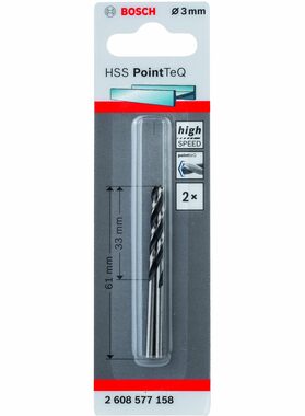 BOSCH HSS PointTeQ 2608577158 / Špirálový vrták / 3.0 x 33 mm / 2 ks