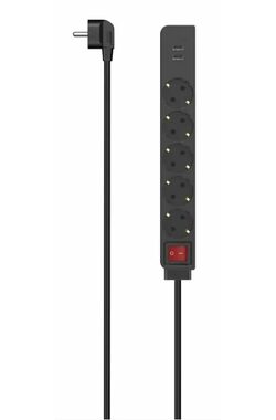 HAMA Predlžovací kábel s vypínačom 1.4 m čierna / 5x Schuko &amp; 2x USB-A