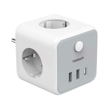 Tessan TS-301-DE-C biela / Rozbočka do zásuvky / 3x AC / 2x USB-A / 1x USB-C