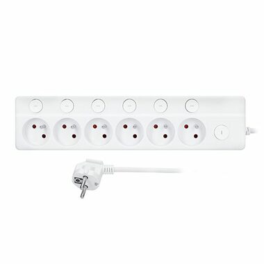 Solight 6z predlžovací prívod 3M biela / 6 zásuviek / vypínač