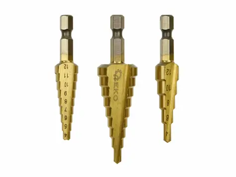 GEKO Stupňovité kužeľové vrtáky 1/4" 3ks 